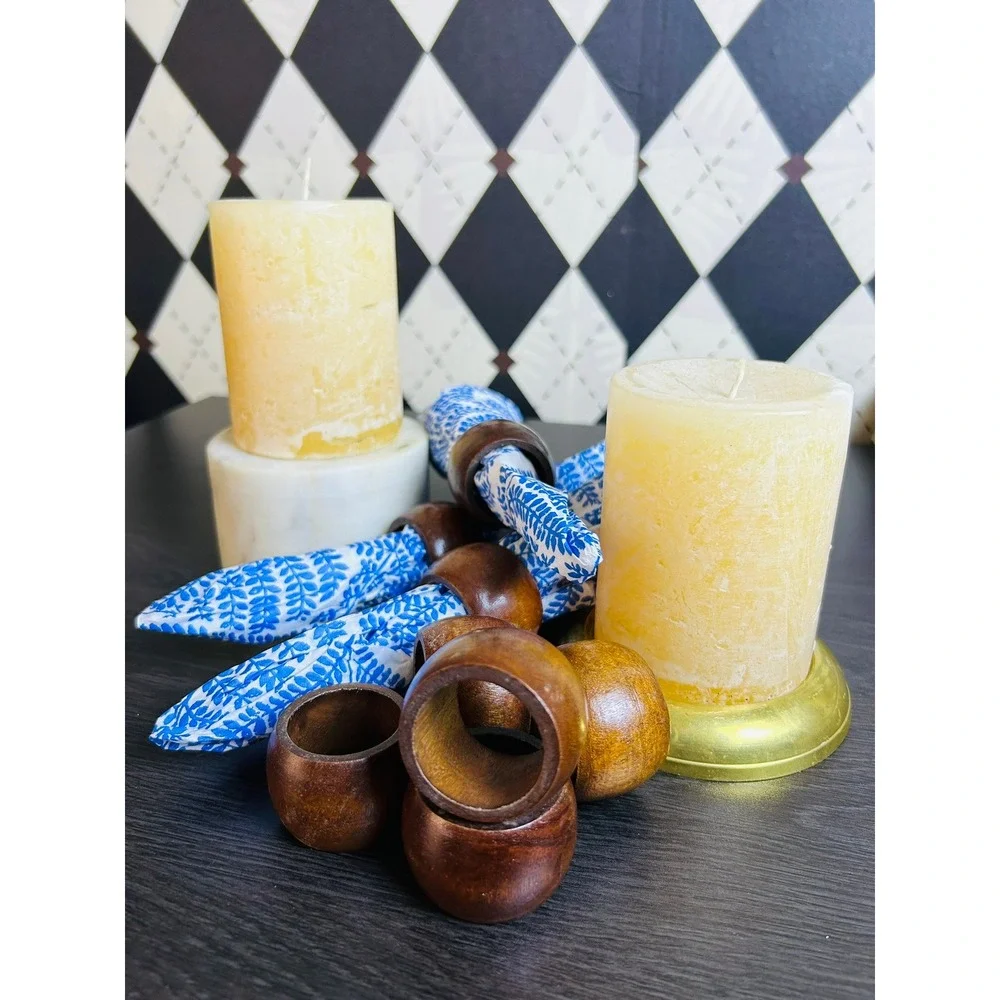 Wooden Napkin Rings Set of 8 Rustic Brown Tabletop Entertaining Organic Boho